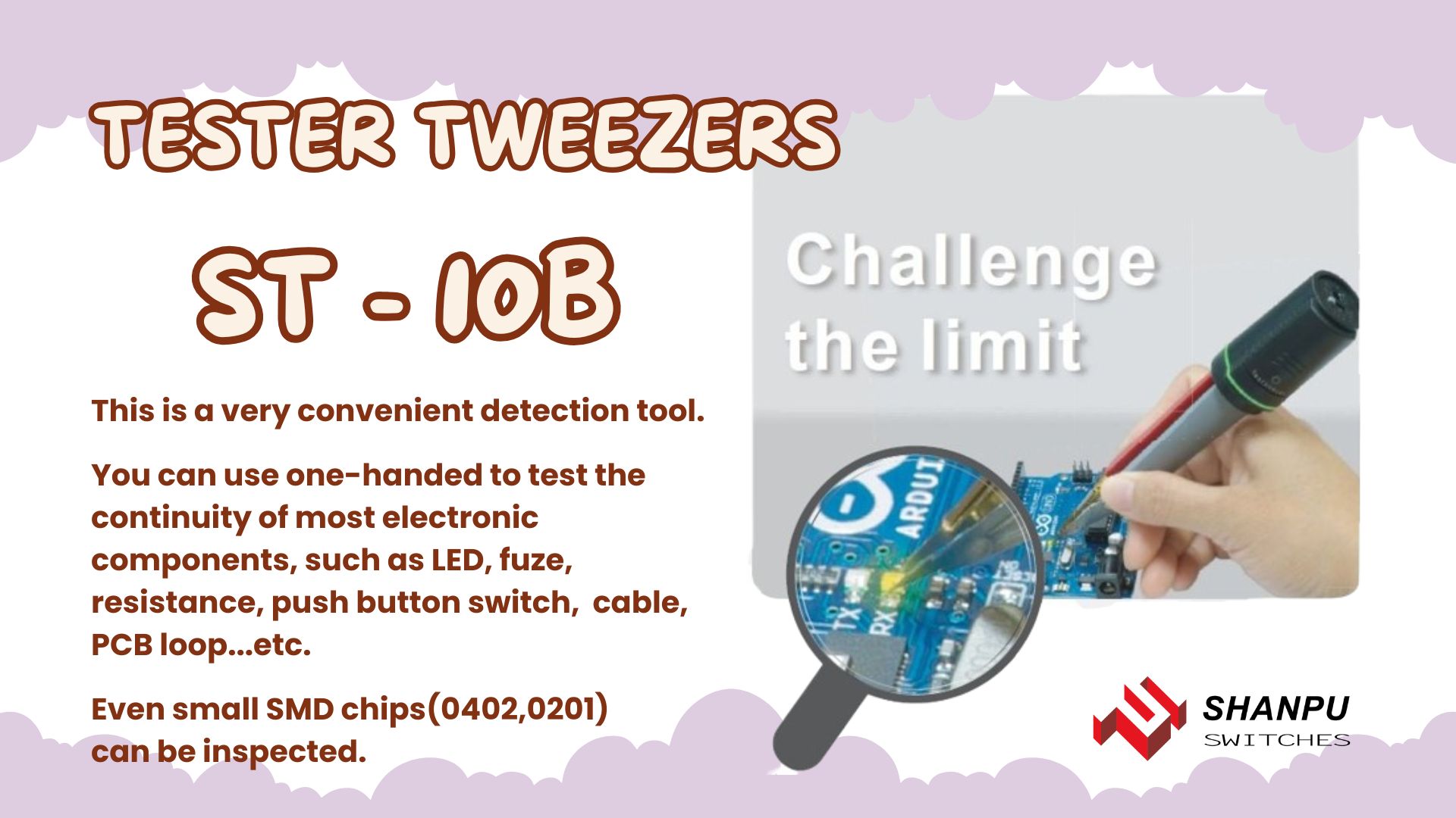 ST-10B LED & conductivity tester tweezers manufacturer-Taiwan-SHANPU-English